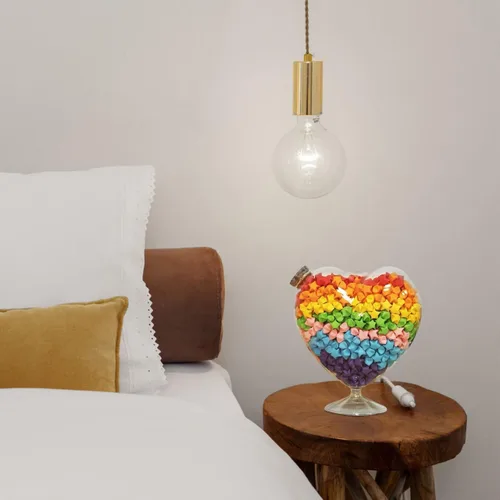 Vista 9 de Operitacx Botella de cristal con forma de corazón de 7 pulgadas con tapón de corcho, tarro decorativo transparente para estrella de origami, jarrón
