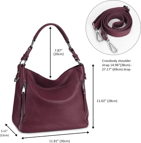 Vista 5 de YALUXE Bolso de hombro de cuero genuino para mujer, con asa superior