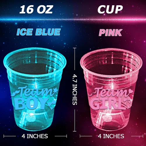 Vista 3 de mishunyus Paquete de 40 vasos que brillan en la oscuridad para revelación de género, suministros de fiesta de baby shower de equipo para niños