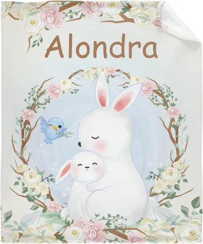 Vista 17 de Manta de franela personalizada con nombre de elefante bebé para niñas y niños, regalo divertido y significativo para todas las estaciones