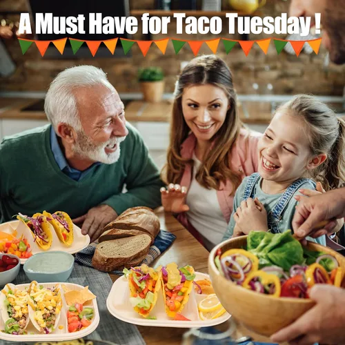 Vista 8 de Platos pequeños desechables para tacos con lados para mojar - Paquete de 100, porta tacos de almidón de maíz biodegradable, tamaño mini