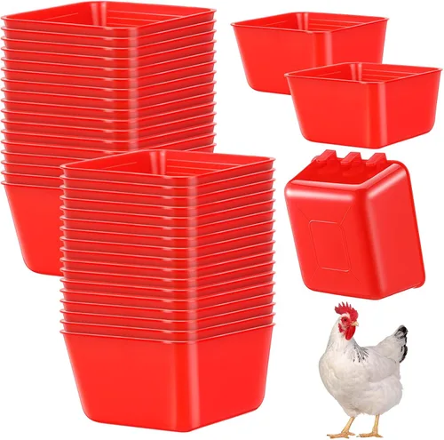 Vista 8 de Maxdot - 20 tazas alimentadoras de agua de pollo de 16 onzas, color azul Tazas colgantes para paloma, conejo, jaula de aves de corral, plástico