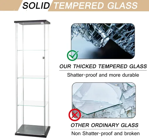 Vista 6 de Vitrina de cristal con luces LED y cerradura, vitrina Curio de 4 niveles con puerta de cristal, estantería de pie para sala de estar, dormitorio