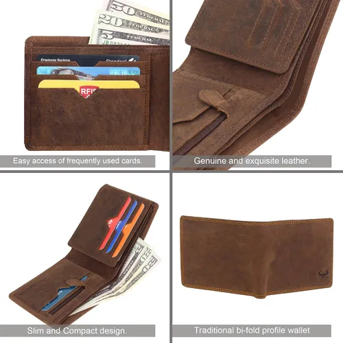 Vista 5 de Carteras para hombre, cuero genuino para hombre, billetera con bloqueo RFID, cartera de bolsillo frontal, billetera delgada billetera, monedero