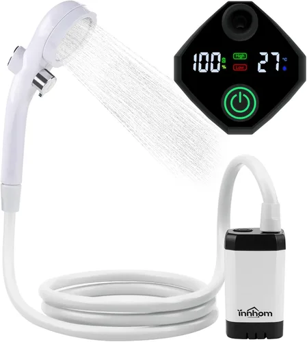 Vista 8 de innhom Ducha portátil para campamento, ducha al aire libre, bomba de ducha de campamento, eléctrica recargable portátil, alimentado por batería
