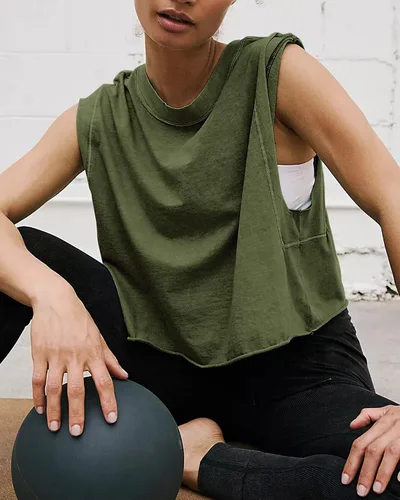 Vista 3 de Camisetas cortas de entrenamiento de gran tamaño para mujer, estilo casual, de manga corta, hombros caídos, con dobladillo enrollable, básicas