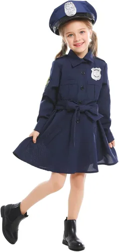 Vista 3 de AGQT Disfraz de oficial de policía para niñas, Halloween, cosplay, talla 6-14T