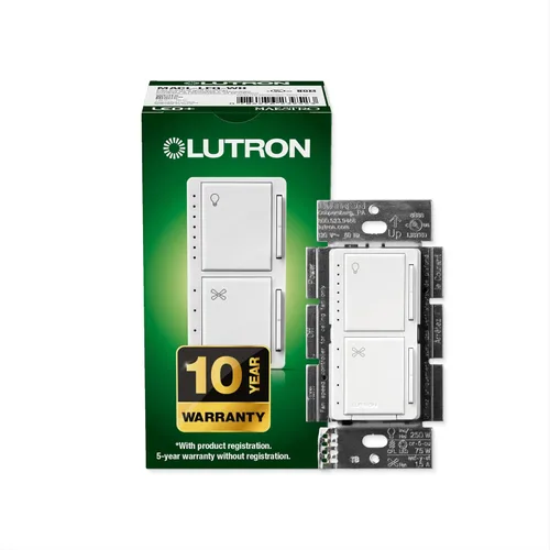 Vista 12 de Lutron Maestro LED+ - Regulador e interruptor dual Bombillas LED de 75 vatios/ventiladores de 2.5 A, un solo polo MACL-L3S25-WH Blanco