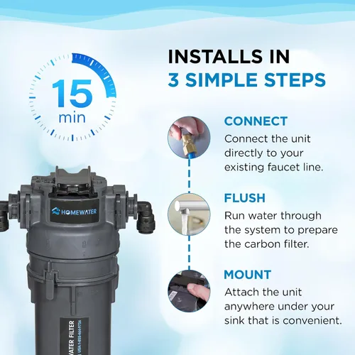 Vista 3 de HOMEWATER EZChange - Filtro de agua para debajo del fregadero de una sola etapa Sistema de filtración de agua supremo de conexión directa Reduce