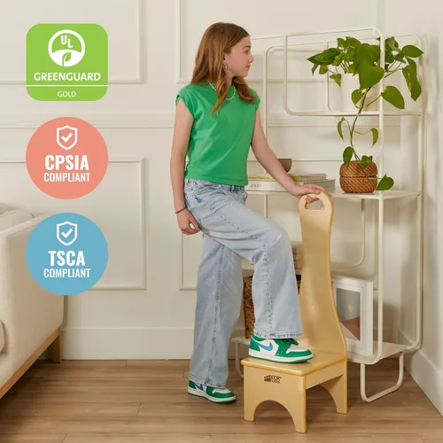 Vista 5 de ECR4Kids Taburete con mango largo, un paso, de madera, muebles Montessori, natural
