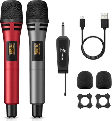 Vista 13 de TONOR Micrófonos Inalámbricos, Sistema de Micrófono UHF Dual para Karaoke, Microfonos Inalámbricos con Receptor Recargable, Micrófono Dinámico