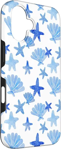 Vista 3 de Funda para iPhone 16 Coastal Nieta Azul Preppy Shells Estrellas de mar Océano Lindo Caso