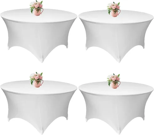 Vista 8 de Paquete de 4 manteles redondos elásticos negros de 60 pulgadas, material de elastano, para bodas, Halloween, Navidad, manteles ajustables de 5 pies