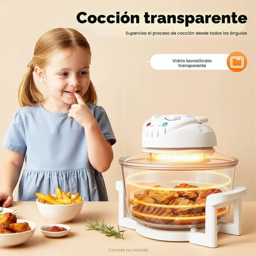 Vista 4 de Freidora de aire turbo de vidrio de 17L, horno eléctrico de 1200W-1400W, apagado automático/control de perilla, freidora aireada visible de 360°
