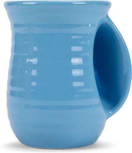 Vista 2 de Elanze Designs Juego de 4 tazas de cerámica acanaladas de 14 onzas, color azul hielo Azul (Ice Blue)
