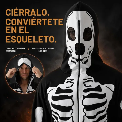 Vista 3 de Disfraz de esqueleto de Halloween para hombres y mujeres, overol