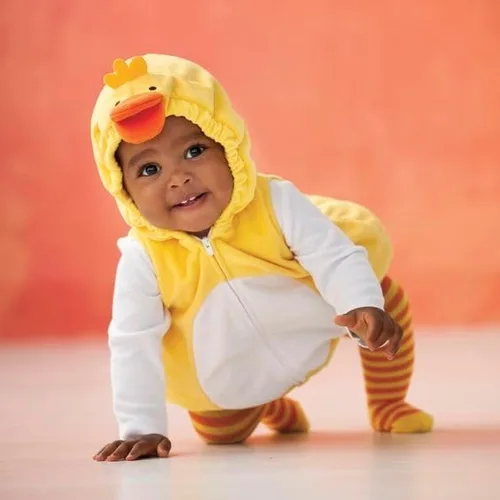 Vista 2 de Xdftwdmgqe Disfraz de pato para bebé niño y niña, enterizo de franela, enterizo de animal, con capucha, disfraz de dibujos animados, para Halloween