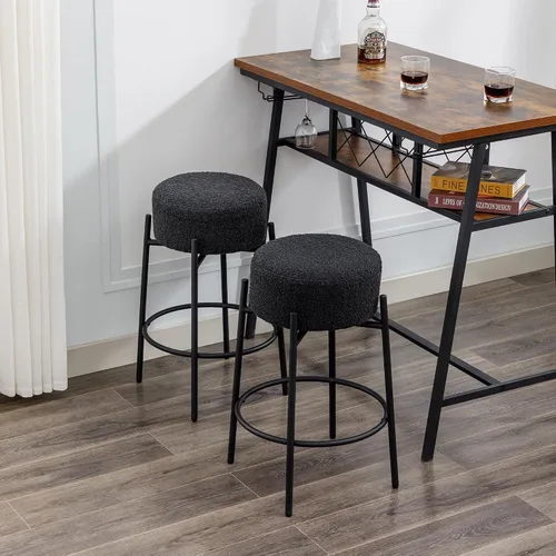 Vista 9 de Boucle - Juego de 2 taburetes de mostrador sin espalda, modernos taburetes de bar giratorios con asiento redondo y patas de metal, silla de altura