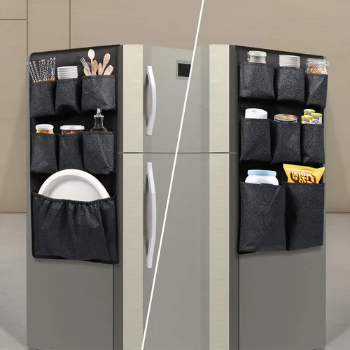 Vista 2 de Mini bolsa organizadora de almacenamiento para refrigerador, organizador de almacenamiento sobre el refrigerador con 15 bolsillos de tela extra
