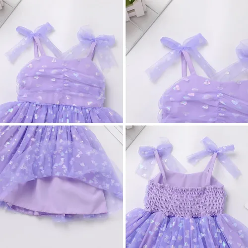 Vista 6 de Vestido tutú de verano para niñas pequeñas, sin espalda, vestido de princesa para fiesta de cumpleaños, lentejuelas con volantes, tul con lazo
