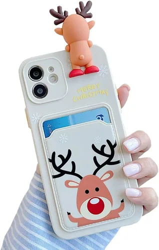 Vista 11 de Yatchen Funda de Navidad para iPhone 7/8/SE2, bonito diseño de dibujos animados 3D de Papá Noel con ranura para tarjetas, funda protectora ultra