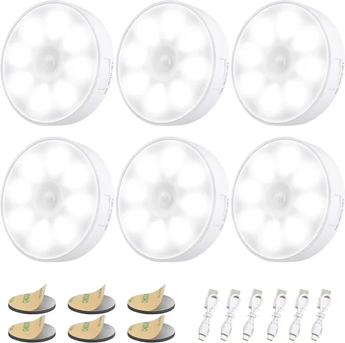 Vista 9 de Paquete de 3 luces con sensor de movimiento, 8 LED de luz nocturna recargable, con cable USB y parche magnético, 3 modos, luz de pared segura Blanco