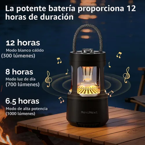 Vista 3 de Revonext - Linterna de campamento con altavoz Bluetooth, altavoz inalámbrico impermeable para exteriores con luz ambiental de doble color, altavoz