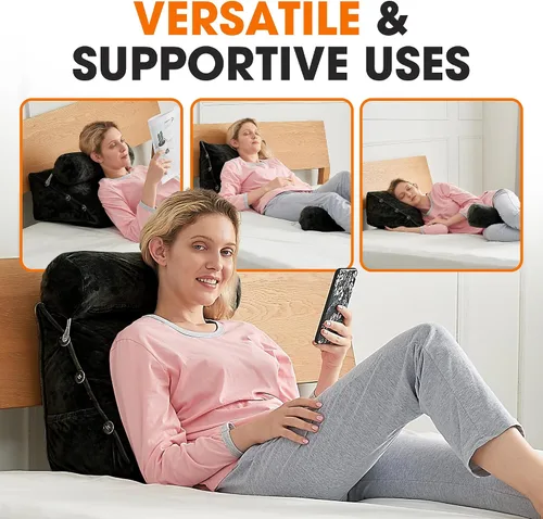 Vista 6 de Cheer Collection Almohada de cuña de lectura, almohada de TV con almohada ajustable, soporte de espalda de espuma viscoelástica para sofá y cama