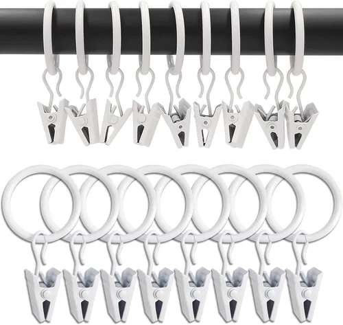 Vista 11 de WeeksEight Paquete de 44 anillos de cortina negros con clips, ganchos de cortina, ganchos de clip para colgar cortinas, lazos, sombreros, anillos