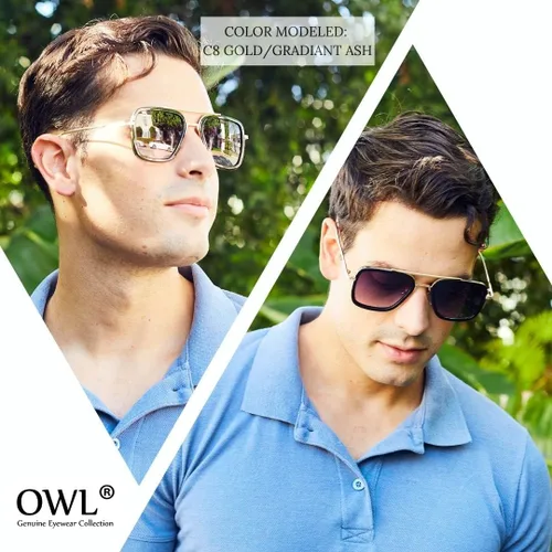 Vista 6 de Owl Tony Stark - Gafas de sol cuadradas estilo aviador, montura metálica, estilo Iron Man, gafas vintage para hombre