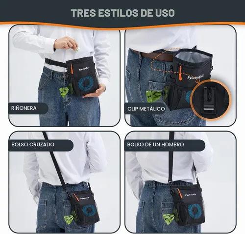 Vista 4 de Bolsa de golosinas para perros, bolsa de entrenamiento de 4 tazas, cierre Negro