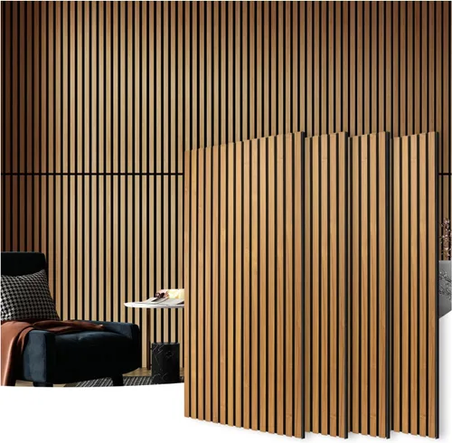 Vista 16 de Art3d 2 paneles acústicos de listones de madera para pared y techo, panel de absorción de sonido acanalado 3D con acabado de madera, roble Noise
