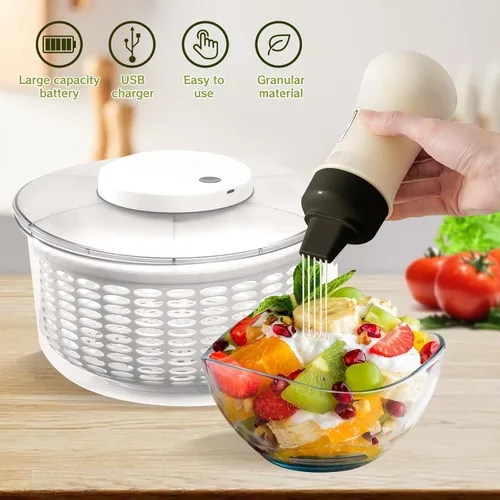 Vista 3 de Hilandero eléctrico de ensalada, hilandero de lechuga 6L, secador de verduras de ensalada grande Lavadora de ensalada de frutas secadora giratoria