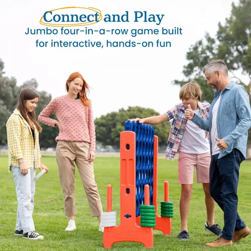 Vista 3 de ECR4Kids Juego gigante Jumbo de 4 a puntuación con 42 anillos y deslizadores de reinicio, juegos para niños, azul/naranja