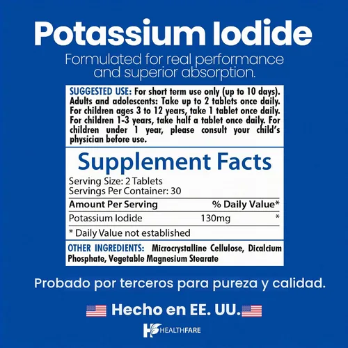 Vista 3 de HealthFare Tabletas de yoduro de potasio 130 mg 120 tabletas de disolución rápida (paquete de 2) Pastillas Ki Larga vida útil Sin OMG