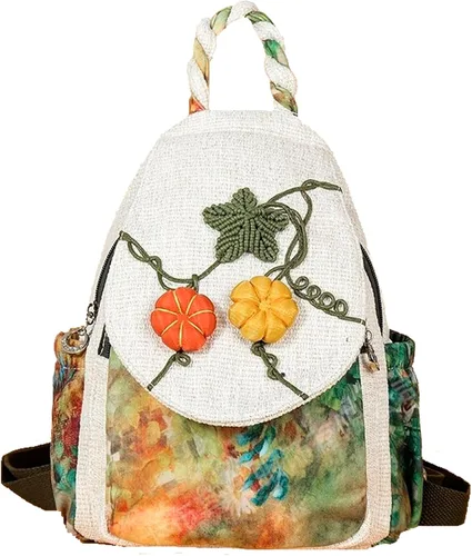 Vista 87 de HUANGGUOSHU Mochila de algodón tejida de algodón bohemio con bordado de lona estilo bohemio con múltiples bolsillos retro linda mochila cartera