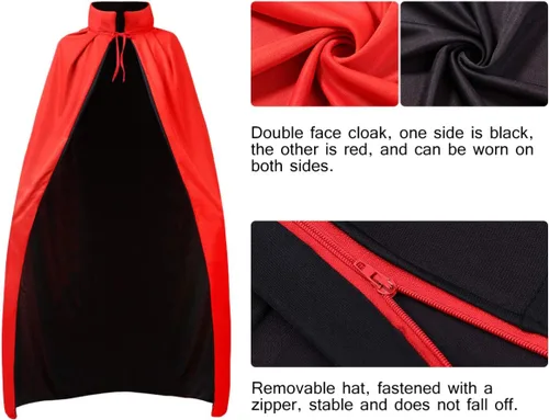 Vista 2 de Capa de vampiro de Halloween disfraz de vampiro para cosplay, disfraces de fiesta de Halloween, capa reversible con máscara de mascarada