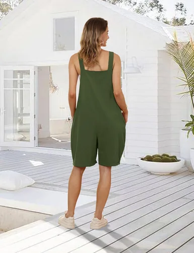 Vista 4 de YESNO Overol corto casual de verano para mujer, ajustable, con correa de nudo, con bolsillos, PYE