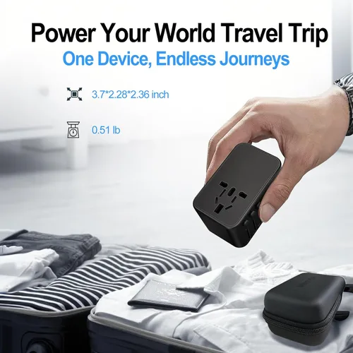 Vista 7 de JMFONE Adaptador de viaje universal con GaN 100W, adaptador de enchufe de corriente internacional de 5 puertos [4*USB C+1*USB A] y múltiples tomas