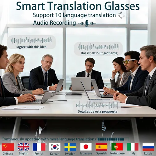 Vista 4 de Gafas Inteligentes con Cámara Gafas AI Gafas Bluetooth Lentes Reemplazables, Batería de 48H para Viajes, Conferencias y Vlogging. Traducción, Blanco