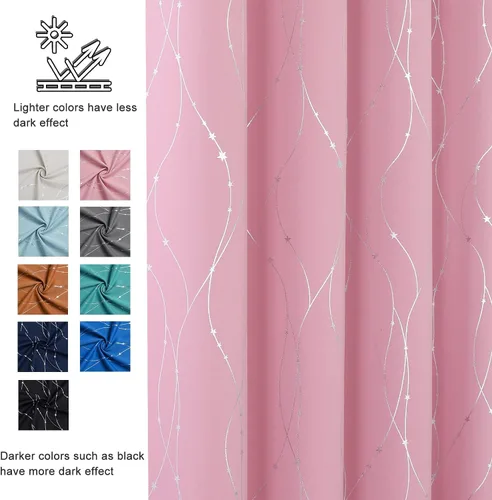 Vista 4 de SMILE WEAVER Cortinas opacas rosas para sala de estar de 96 pulgadas de largo, 2 paneles, cortinas de oscurecimiento de habitación de niñas, diseño