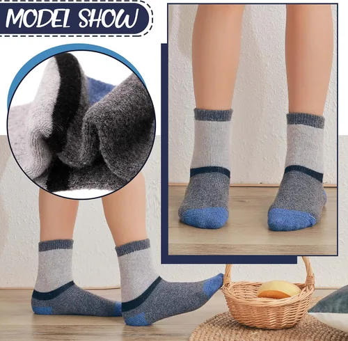 Vista 7 de EBMORE - Calcetines de lana merino para niños para niños pequeños, niños y niñas, térmicos, cálidos, gruesos, para senderismo, invierno, calcetines
