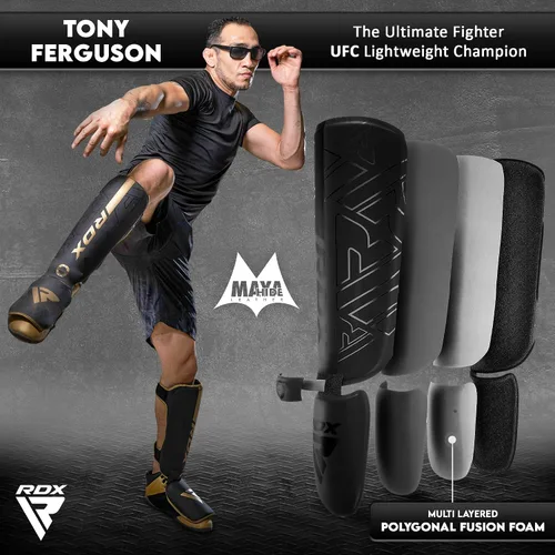 Vista 6 de RDX Espinilleras para kickboxing, Muay Thai y almohadillas de entrenamiento, protección de espuma de empeine Kara de cuero Maya Hide, protector