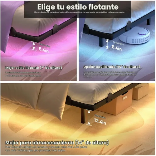 Vista 8 de qimamo Marco de Cama Flotante Full de 10 Pulgadas con Luces LED Inteligentes y Estación de Carga, Marco de Cama Full de Metal Moderno, Fácil