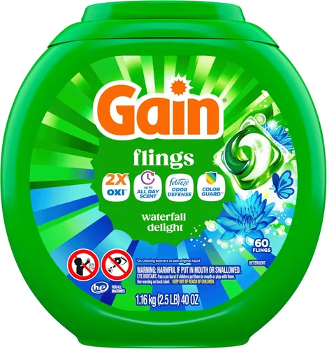 Vista 13 de Gain flings Ultra Oxi Cápsulas de Detergente para Ropa, 60 Unidades, Aroma Waterfall Delight, 3 en 1, Compatible con HE