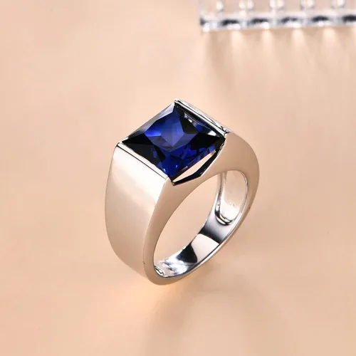 Vista 7 de ATTA GEMS Anillos de zafiro esmeralda para hombre, piedra gema verde y azul, anillos para hombre, chapado en oro blanco de 14 quilates, anillo