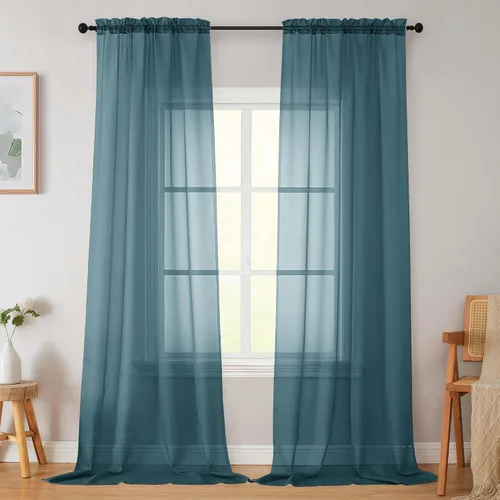 Vista 92 de 2 paneles de cortinas traslúcidas blancas para dormitorio, sala de estar, 96 pulgadas de largo, modernas, suaves, ligeras, con bolsillo para barra