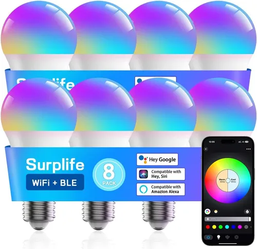 Vista 13 de Bombillas inteligentes, bombilla LED regulable que cambia a todo color, compatible con Alexa y Google Assistant, certificado UL FCC, WiFi de 2.4