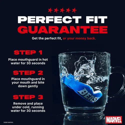 Vista 4 de Marvel Protector bucal deportivo, protector bucal de doble capa para adultos y jóvenes con estuche (bestia, junior (hasta 11 años)) Youth <11