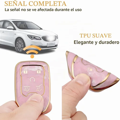 Vista 5 de OFFCURVE Funda para llavero de coche compatible con Ford E-Keychain, Dorado Rosa, Moderno